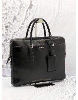 PRADA MEN'S BLACK SAFFIANO LEATHER BRIEFCASE HANDLE BAG 