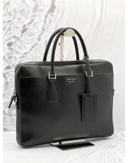 PRADA MEN'S BLACK SAFFIANO LEATHER BRIEFCASE HANDLE BAG 