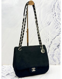 2002 CHANEL FLAP SHOULDER BAG IN BLACK SUEDE LEATHER