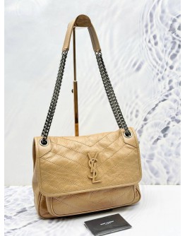 (LIKE NEW) 2022 YSL YVES SAINT LAURENT NIKI MEDIUM SHOULDER BAG IN BEIGE VINTAGE LEATHER