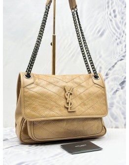 (LIKE NEW) 2022 YSL YVES SAINT LAURENT NIKI MEDIUM SHOULDER BAG IN BEIGE VINTAGE LEATHER