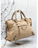 BALENCIAGA PRALINE LAMBSKIN LEATHER MEDIUM MOTORCYCLE CITY BAG IN BEIGE 