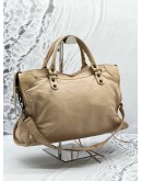 BALENCIAGA PRALINE LAMBSKIN LEATHER MEDIUM MOTORCYCLE CITY BAG IN BEIGE 