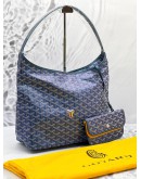 (BRAND NEW) 2024 GOYARD PEARL BLUE GOYARDINE CANVAS AND CHEVROCHES CALFSKIN LEATHER BOHEME HOBO BAG IN PALLADIUM HARDWARE