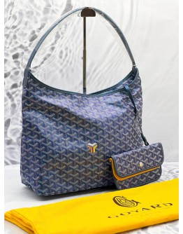 (BRAND NEW) 2024 GOYARD PEARL BLUE GOYARDINE CANVAS AND CHEVROCHES CALFSKIN LEATHER BOHEME HOBO BAG IN PALLADIUM HARDWARE