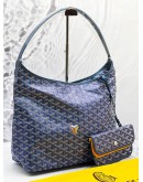 (BRAND NEW) 2024 GOYARD PEARL BLUE GOYARDINE CANVAS AND CHEVROCHES CALFSKIN LEATHER BOHEME HOBO BAG IN PALLADIUM HARDWARE