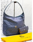 (BRAND NEW) 2024 GOYARD PEARL BLUE GOYARDINE CANVAS AND CHEVROCHES CALFSKIN LEATHER BOHEME HOBO BAG IN PALLADIUM HARDWARE