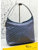 (BRAND NEW) 2024 GOYARD PEARL BLUE GOYARDINE CANVAS AND CHEVROCHES CALFSKIN LEATHER BOHEME HOBO BAG IN PALLADIUM HARDWARE