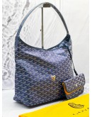 (BRAND NEW) 2024 GOYARD PEARL BLUE GOYARDINE CANVAS AND CHEVROCHES CALFSKIN LEATHER BOHEME HOBO BAG IN PALLADIUM HARDWARE