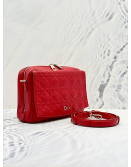 2016 CHRISTIAN DIOR FLAP CAMERA SHOULDER AND CROSSBODY BAG IN RED CANNAGE CALF LEATHER