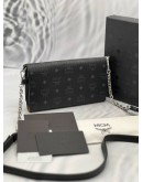 (UNUSED) 2021 MCM AREN WALLET ON CHAIN IN BLACK VISETOS MONOGRAM CANVAS / NAPPA LEATHER STRAP -FULL SET-