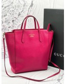 GUCCI PURPLE PINK PEBBLED LEATHER SWING TOTE BAG WITH STRAP  