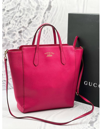 GUCCI PURPLE PINK PEBBLED LEATHER SWING TOTE BAG WITH STRAP  