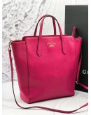 GUCCI PURPLE PINK PEBBLED LEATHER SWING TOTE BAG WITH STRAP  