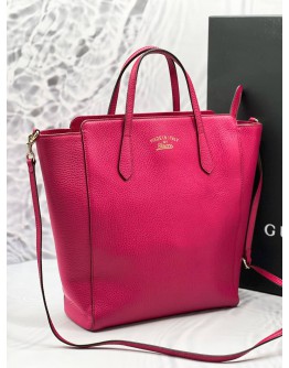 GUCCI PURPLE PINK PEBBLED LEATHER SWING TOTE BAG WITH STRAP  