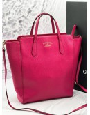 GUCCI PURPLE PINK PEBBLED LEATHER SWING TOTE BAG WITH STRAP  