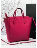 GUCCI PURPLE PINK PEBBLED LEATHER SWING TOTE BAG WITH STRAP  