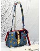 GUCCI SMALL SYLVIE IN BLUE FLORAL PRINT SHOULDER BAG 