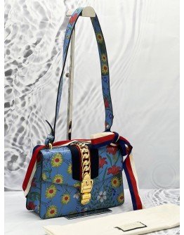 GUCCI SMALL SYLVIE IN BLUE FLORAL PRINT SHOULDER BAG 