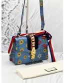 GUCCI SMALL SYLVIE IN BLUE FLORAL PRINT SHOULDER BAG 