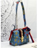 GUCCI SMALL SYLVIE IN BLUE FLORAL PRINT SHOULDER BAG 