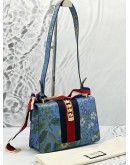 GUCCI SMALL SYLVIE IN BLUE FLORAL PRINT SHOULDER BAG 