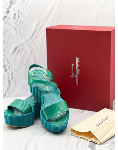 SALVATORE FERRAGAMO LUCITES BLUE GREEN WEDGES -FULL SET- 