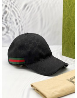 GUCCI BLACK GG CANVAS BASEBALL CAP WITH WEB SIZE 7 / 59CM -FULL SET-