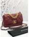 (LIKE NEW) 2023 MICROCHIP CHANEL 19 BURGUNDY PURPLE LAMBSKIN CC LOGO FLAP CROSSBODY BAG WITH 3 TONE HARDWARE