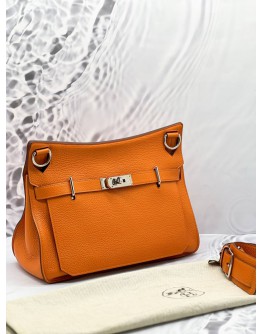 (LIKE NEW) HERMES JYPSIERE 34 ORANGE CLEMENCE LEATHER WITH STRAP IN PALADIUM HARDWARE