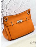 (LIKE NEW) HERMES JYPSIERE 34 ORANGE CLEMENCE LEATHER WITH STRAP IN PALADIUM HARDWARE