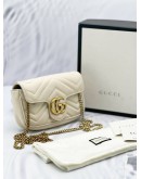 GUCCI GG MARMONT OFF WHITE CREAM MATELASSE CHEVRON LEATHER SUPER MINI GOLD HARDWARE BAG -FULL SET-