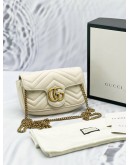 GUCCI GG MARMONT OFF WHITE CREAM MATELASSE CHEVRON LEATHER SUPER MINI GOLD HARDWARE BAG -FULL SET-