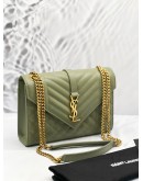 (UNUSED) YSL SAINT LAURENT ENVELOPE MEDIUM CHAIN BAG IN GREEN WITH GOLD HARDWARE -FULL SET-