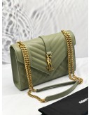 (UNUSED) YSL SAINT LAURENT ENVELOPE MEDIUM CHAIN BAG IN GREEN WITH GOLD HARDWARE -FULL SET-