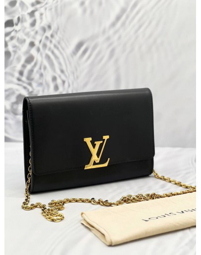 LOUIS VUITTON BLACK LOUIS GM CHAIN LEATHER BAG 