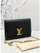 LOUIS VUITTON BLACK LOUIS GM CHAIN LEATHER BAG 