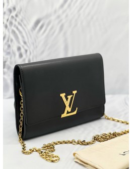 LOUIS VUITTON BLACK LOUIS GM CHAIN LEATHER BAG 