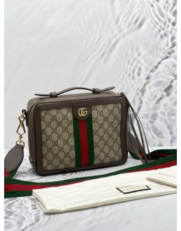 GUCCI SMALL OPHIDIA TOP HANDLE CROSSBODY BAG IN GG SUPREME CANVAS / LEATHER