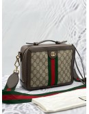 GUCCI SMALL OPHIDIA TOP HANDLE CROSSBODY BAG IN GG SUPREME CANVAS / LEATHER