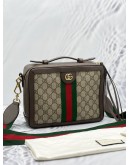 GUCCI SMALL OPHIDIA TOP HANDLE CROSSBODY BAG IN GG SUPREME CANVAS / LEATHER