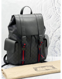 GUCCI SUPREME BLACK CALF LEATHER SOFT GG CANVAS BACKPACK 