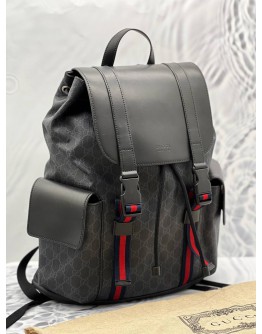 GUCCI SUPREME BLACK CALF LEATHER SOFT GG CANVAS BACKPACK 