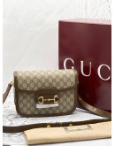 (BRAND NEW) YEAR 2024 GUCCI HORSEBIT 1955 GG CANVAS CROSSBODY BAG WITH GOLD-TONED HARDWARE -FULL SET-