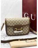 (BRAND NEW) YEAR 2024 GUCCI HORSEBIT 1955 GG CANVAS CROSSBODY BAG WITH GOLD-TONED HARDWARE -FULL SET-