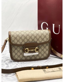 (BRAND NEW) YEAR 2024 GUCCI HORSEBIT 1955 GG CANVAS CROSSBODY BAG WITH GOLD-TONED HARDWARE -FULL SET-