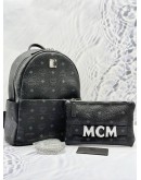 (LIKE NEW) 2020 MCM RETRO TRILOGIE STARK MEDIUM BACKPACK IN BLACK VISETOS LEATHER