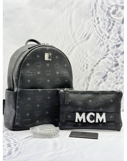 (LIKE NEW) 2020 MCM RETRO TRILOGIE STARK MEDIUM BACKPACK IN BLACK VISETOS LEATHER