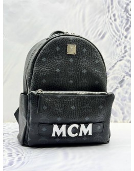 (LIKE NEW) 2020 MCM RETRO TRILOGIE STARK MEDIUM BACKPACK IN BLACK VISETOS LEATHER