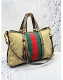 GUCCI RANIA WEB TOTE BAG WITH SHOULDER STRAP IN BEIGE GG CANVAS AND BROWN CALF LEATHER